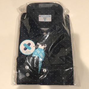 NWT And Collar Men’s Slim Button Down Long Sleeve Size Small Navy Blue Polka Dot
